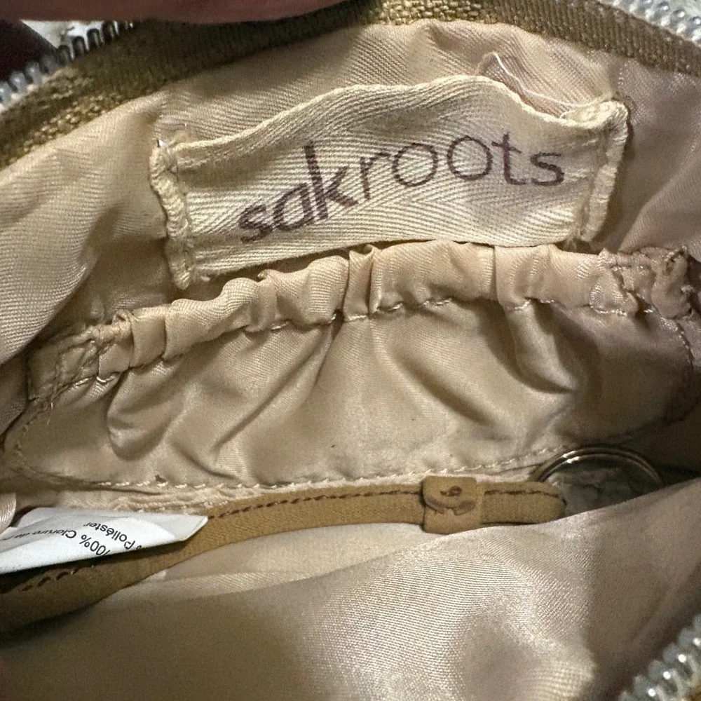 Sakroots Wristlet Pouch‎ Women Small Tan Floral Butterfly Boho Coated Canvas